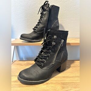 White Mountain Black Lace-Up Boots with Zipper